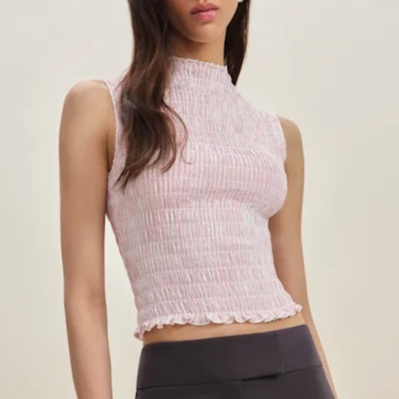 BEST Reformation Adri Tank Top - Hummingbird Stripe Pink Ivory Stretchy Soft - Picture 1 of 10